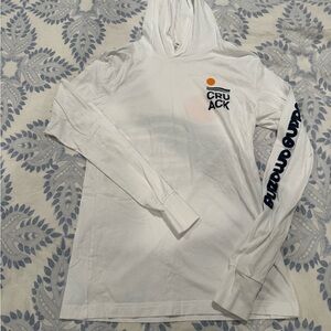 White Hoodie with Navy and Orange Accents